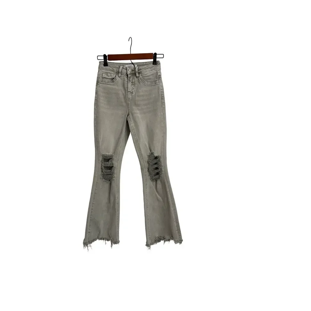 Lovervet by Vervet Pants Cropped y2K Flare Distressed Gray Jeans Size  1 / 25